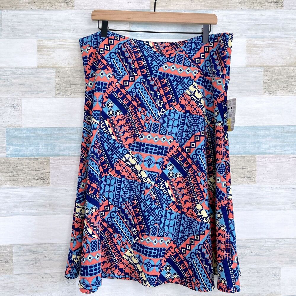 LuLaRoe Stretchy Crepe Azure Skirt Pink Blue Geo Print Womens Plus Size 3XL